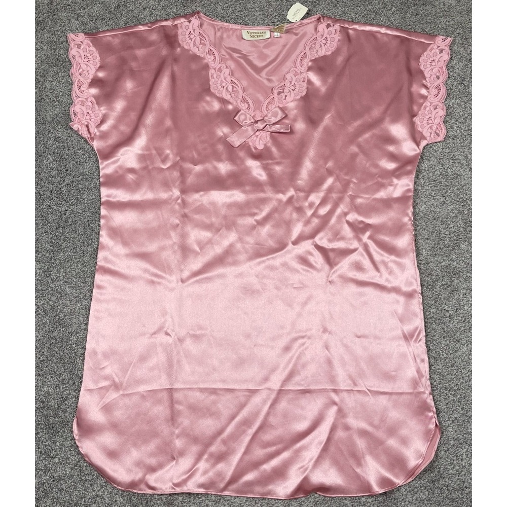 Vintage Victorias Secret Dress Womens M/L Pink Satin Lace Bow Sexy Feminine NEW